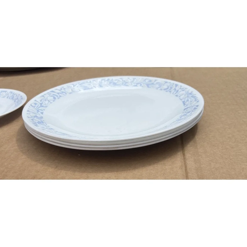 Corelle White Blue Floral Dinner Plates & Saucers‎ Vitrelle Glass Set of 4